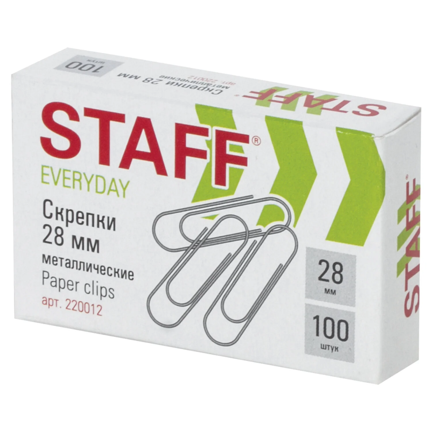 Скрепки STAFF EVERYDAY 28 мм металлические 100 шт