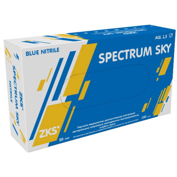 Перчатки ZKS нитриловые Spectrum Sky, ГОЛУБЫЕ, р-р M, 100 шт