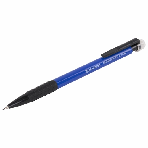 Карандаш механический 0,7 мм, BRAUBERG Comfort, ластик, резиновый грип, корпус синий