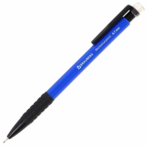 Карандаш механический 0,7 мм, BRAUBERG Comfort, ластик, резиновый грип, корпус синий
