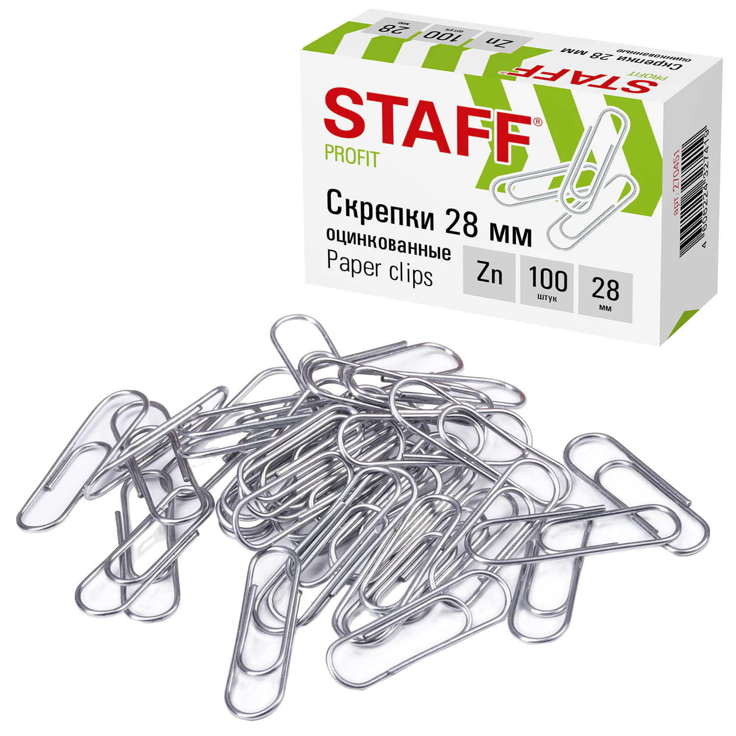 Скрепки STAFF 28 мм оцинкованные, 100 шт