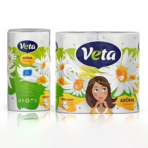 Бумага туалетная двухслойная VETA  AROMA ромашка 4 рулона