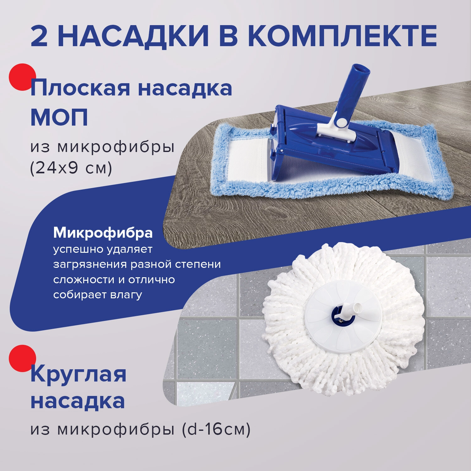 Набор для уборки Лайма ведро 18л с отжимом, швабра с круглой и плоской насадкой