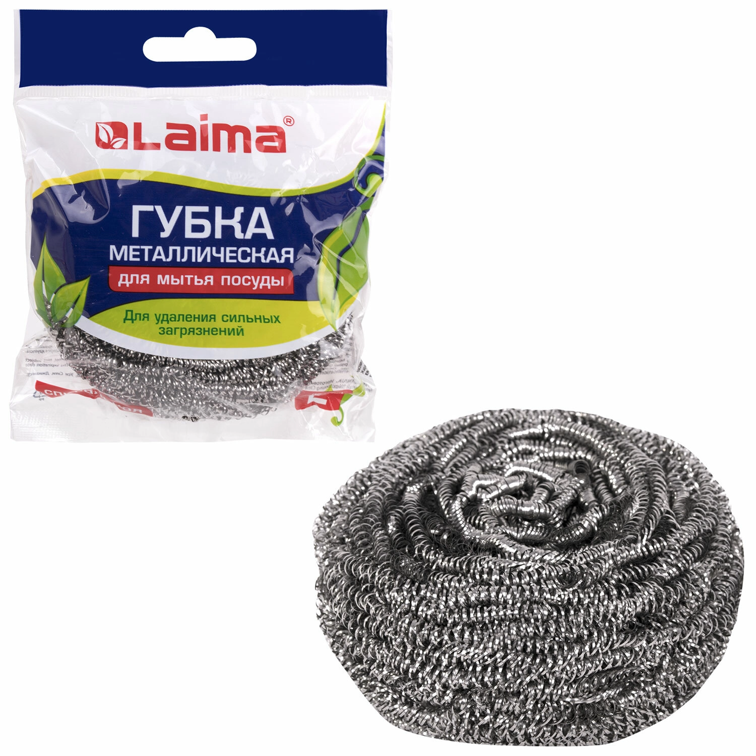 Губка (мочалка) для посуды металлическая LAIMA, БОЛЬШАЯ, спиральная, 50 г