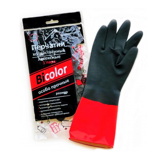 Перчатки хозяйственные КонтинентПак BiColor черн-красные 70 гр, р-р XL